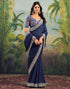 Vasthrlay Georgette Embroidery Blue Saree With Multicolour Unstitched Blouse Piece