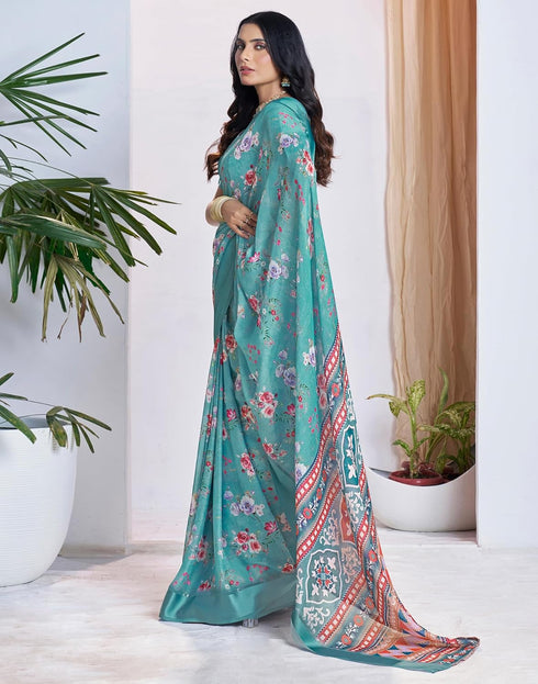Vasthrlay Georgette Printed Unstitched Multicolor Saree