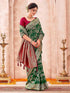 Vasthrlay Womens Banarasi Dark Green Saree With Maroon Unstitched Blouse Piece