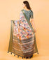 Vasthrlay Multicolour Geometric Print Polyester Saree With Dull Gold Zari Border And Unstitched Blouse Piece