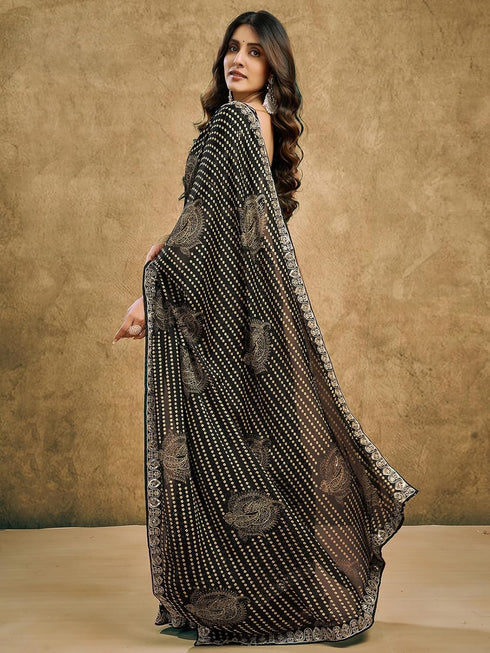 Vasthrlay Chiffon Bandhani Unstitched Black Saree