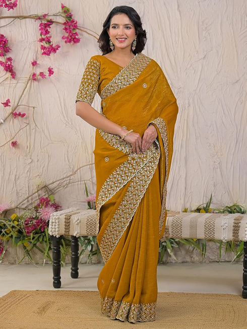 Vasthrlay Vichitra Embroidery Red Saree