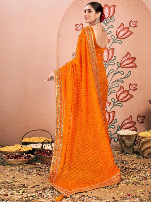Vasthrlay Embroidery Bandhani Turmeric Yellow Saree With Turmeric Yellow Unstitched Blouse Piece