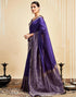 Vasthrlay Womens Banarasi Jacquard Dark Blue Saree With Unstitched Blouse Piece