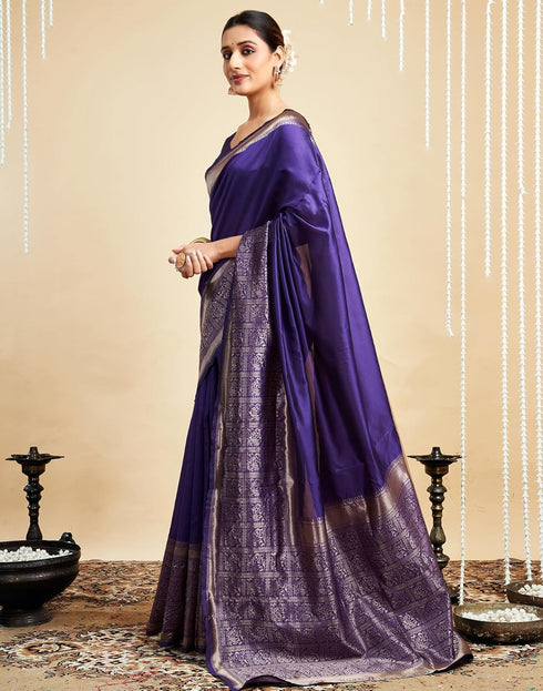 Vasthrlay Womens Banarasi Jacquard Sky Blue Saree