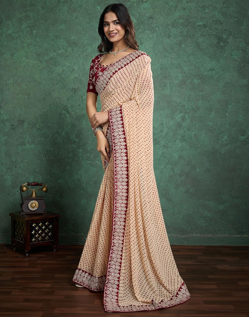 Vasthrlay Georgette Bandhani Unstitched Dark Green Saree