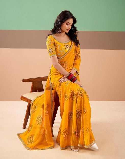 Vasthrlay Georgette Embroidery Unstitched Dark Green Saree