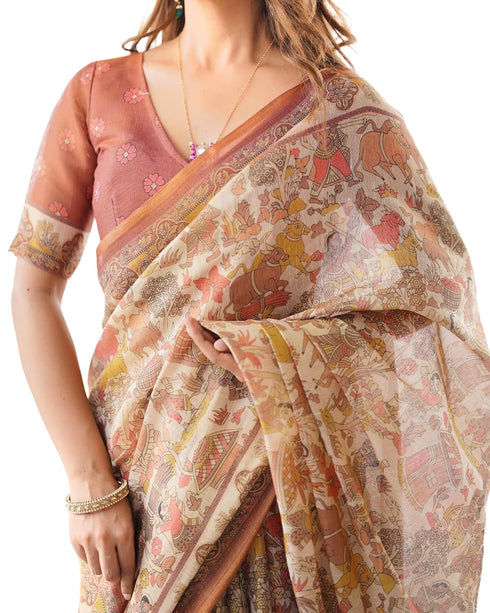 Vasthrlay Blue Beige Traditional Multicolour Saree