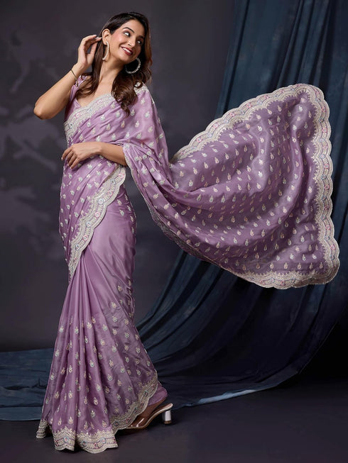 Vasthrlay Embroidery Blouse Purple Ethnic Wear