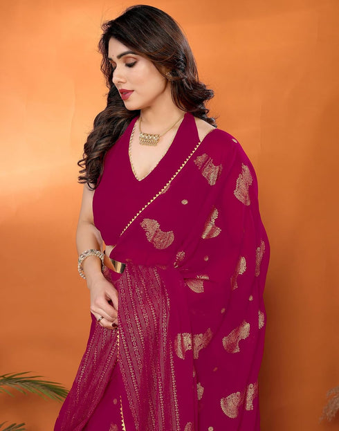 Vasthrlay Georgette Weaving Unstitched Red Saree