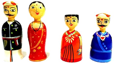 Crafts India Handcrafted channapatna Wooden Minature Colorful Village Couple