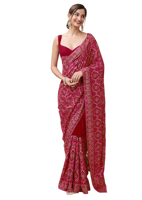 Vasthrlay Vichitra Embroidery Pink Ethnic Wear