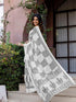 Vasthrlay Womens Printed White Saree With Black Unstitched Blouse Piece