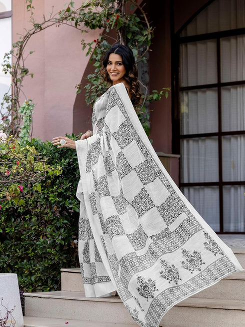 Vasthrlay Womens Printed Unstitched Multicolor Saree