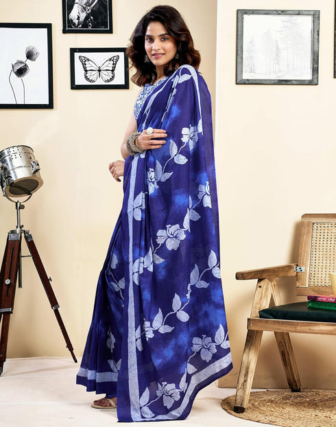 Vasthrlay Womens Printed Unstitched Dark Green Saree