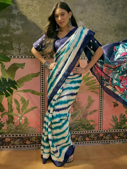 Vasthrlay Womens Printed Unstitched Beige Saree