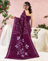 Vasthrlay Womens Printed Wine Saree With Unstitched Blouse Piece