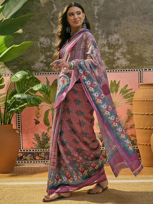 Vasthrlay Weaving Printed Beige Saree