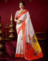 Vasthrlay Womens Printed Unstitched White Saree