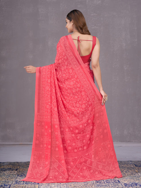 Vasthrlay Orange Chiffon Floral Saree