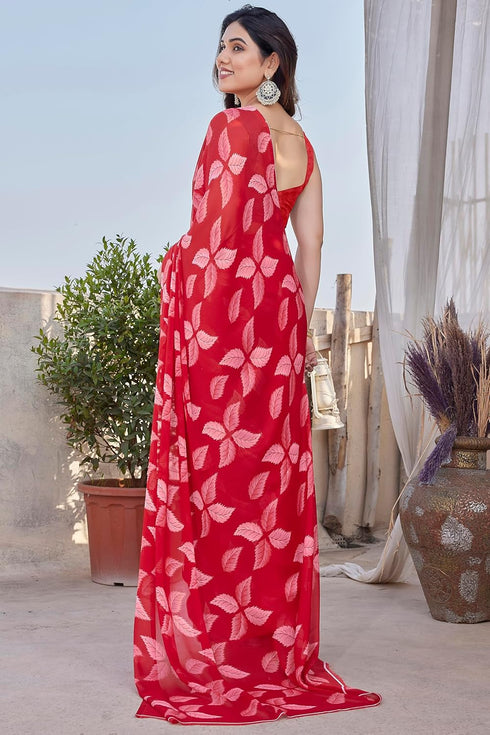 Vasthrlay Fashion Chiffon Printed Red Ethnic Wear