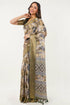Vasthrlay Olive Beige Abstract Floral Polyester Saree With Zari Border And Ruched Unstitched Blouse Piece