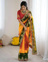 Vasthrlay Georgette Bandhani Yellow And Red Saree With Unstitched Blouse Piece