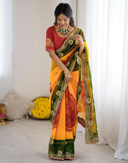 Vasthrlay Georgette Bandhani Unstitched Maroon Saree