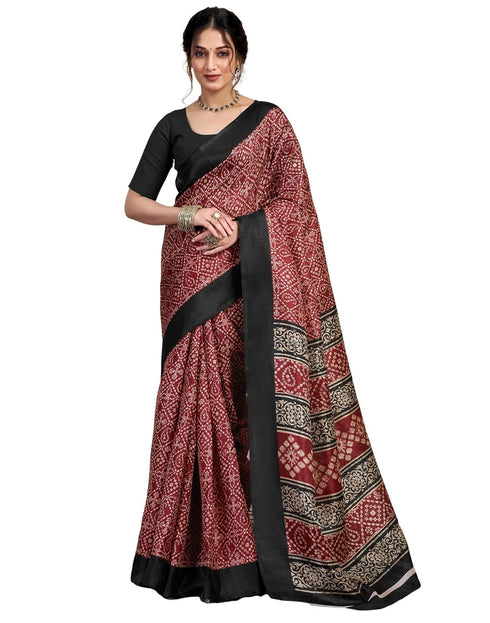 Vasthrlay Bandhani Printed Unstitched Black Saree