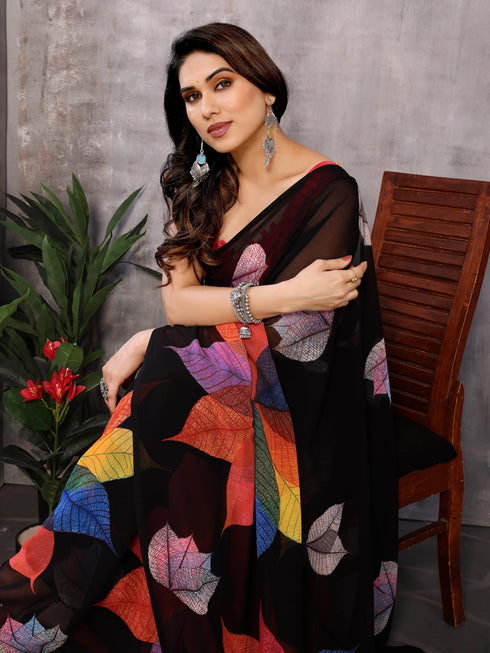 Vasthrlay Purple Georgette Printed Unstitched Saree