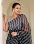 Vasthrlay Chanderi Printed Black | White Saree With Unstitched Blouse Piece