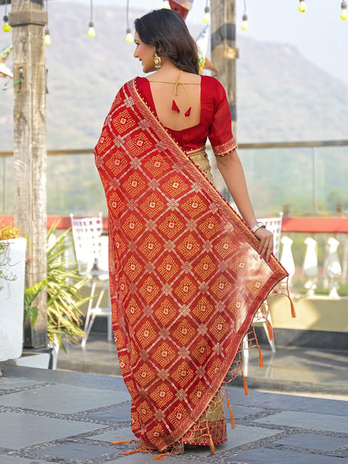 Vasthrlay Georgette Bandhani Green Saree