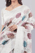 Vasthrlay White Floral Print Chanderi Silk Blend Saree With Unstitched Blouse Piece