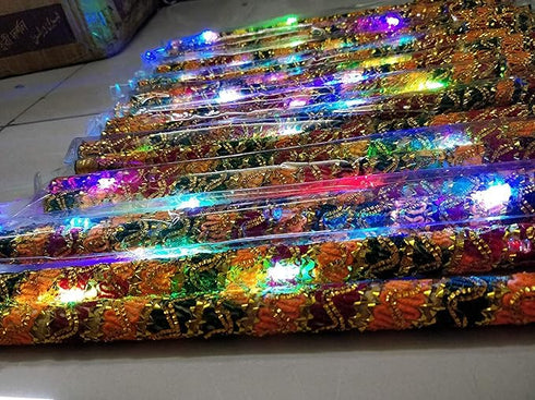 Saudeep India Brocade Lace Decorated Wooden LED Dandiya Sticks
