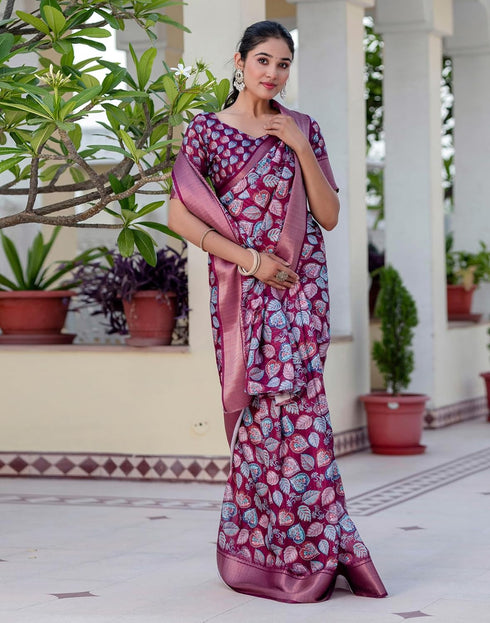 Vasthrlay Womens Printed Unstitched Beige Saree