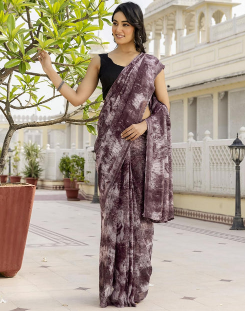 Vasthrlay Georgette Printed Unstitched Dusty Pink Saree
