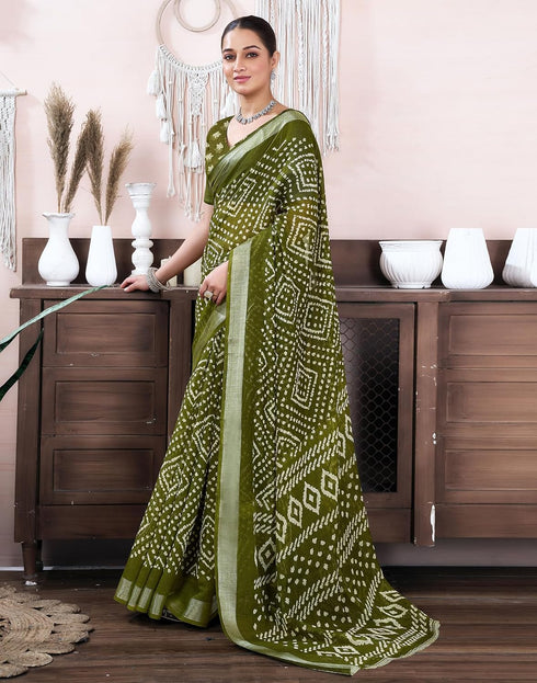 Vasthrlay Bandhani Printed Unstitched Yellow Saree