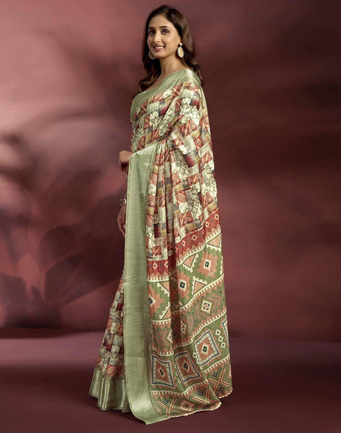 Vasthrlay Banglori Printed Unstitched Peach Saree