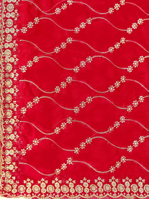 Vasthrlay Sequins Embroidery Red Saree