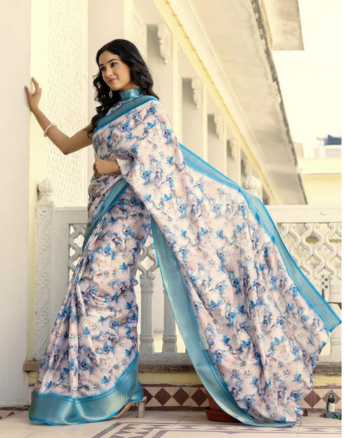 Vasthrlay Womens Printed Unstitched Beige Saree