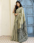 Vasthrlay Banarasi Jacquard Green And Beige Saree With Unstitched Blouse Piece