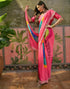 Vasthrlay Scalloped Embroidery Pink Saree With Unstitched Blouse Piece