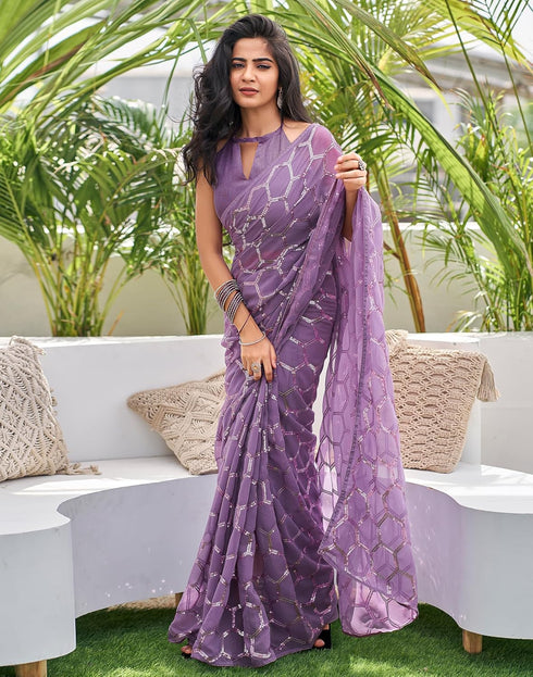 Vasthrlay Georgette Embroidery Unstitched Red Saree