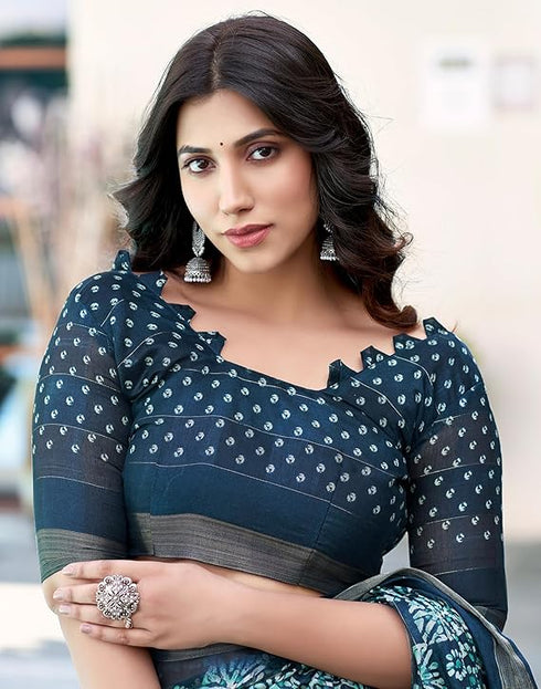 Siril Women'S Tassel & Printed Cotton Saree With Blouse