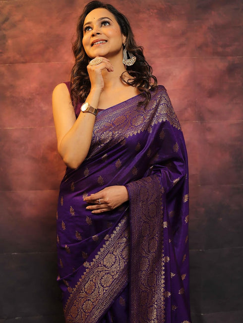 Vsathrlay Saree Kanjivaram Silk Pari Purple