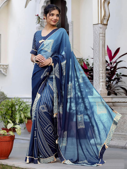 Vasthrlay Chiffon Printed Dark Saree