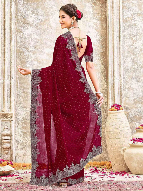 Vasthrlay Georgette Scalloped Dark Saree