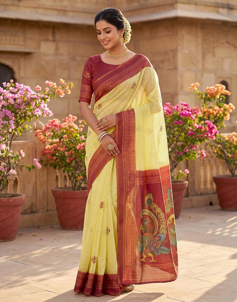 Vasthrlay Womens Printed Unstitched Olive Green Saree