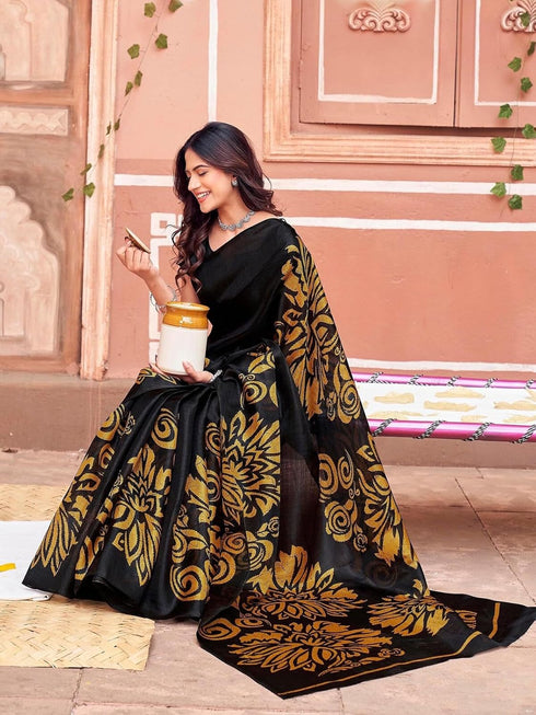 Vasthrlay Womens Printed Unstitched Dusty Pink Saree
