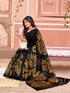 Vasthrlay Womens Printed Black | Golden Saree With Unstitched Blouse Piece